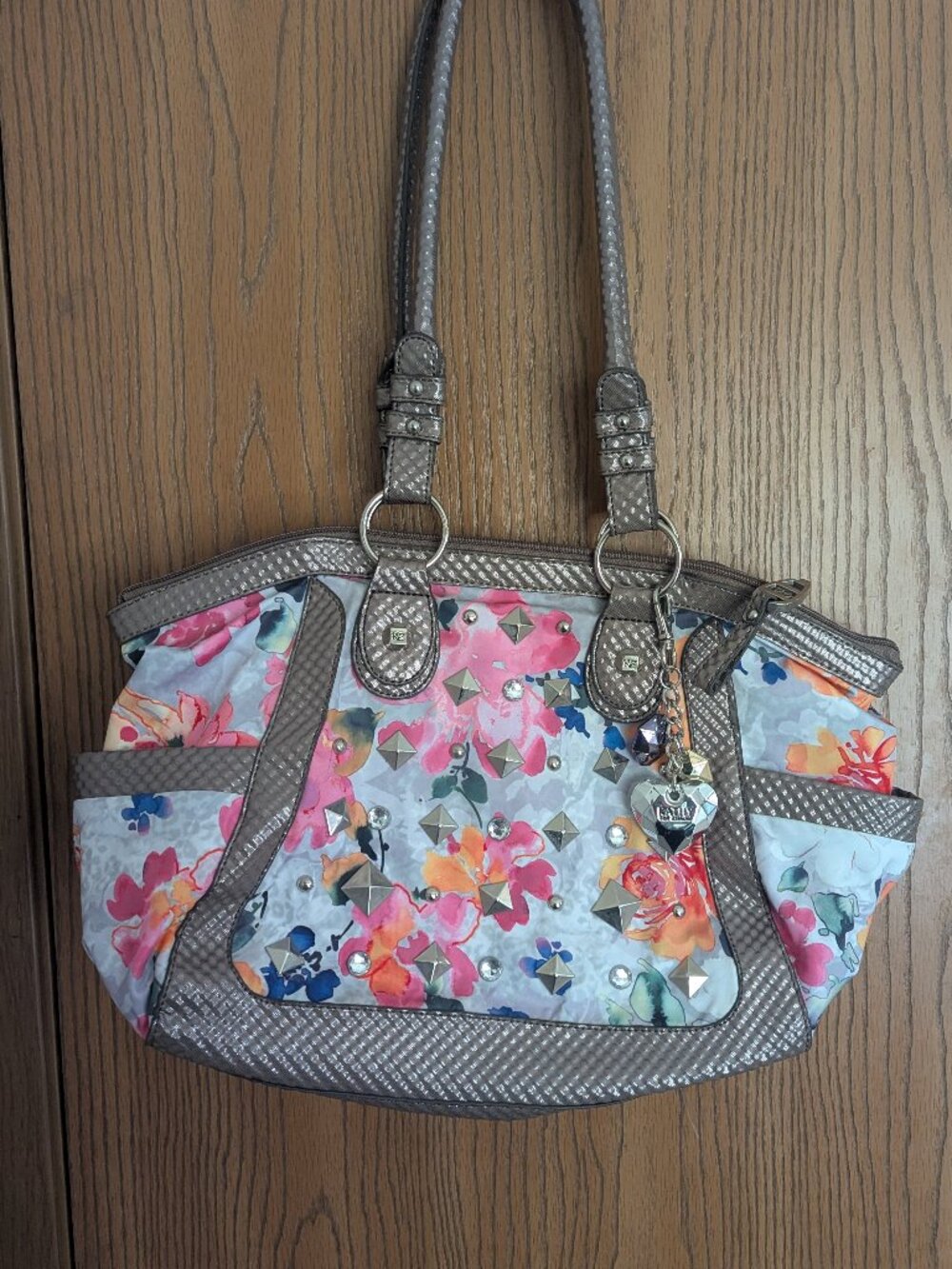Kathy Van Zeeland Studded Rhinestone Floral Metallic Multicolor Shoulder Bag